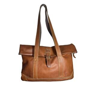 L.L. Bean Brown Leather Foldover Buckle Shoulder Tote Bag